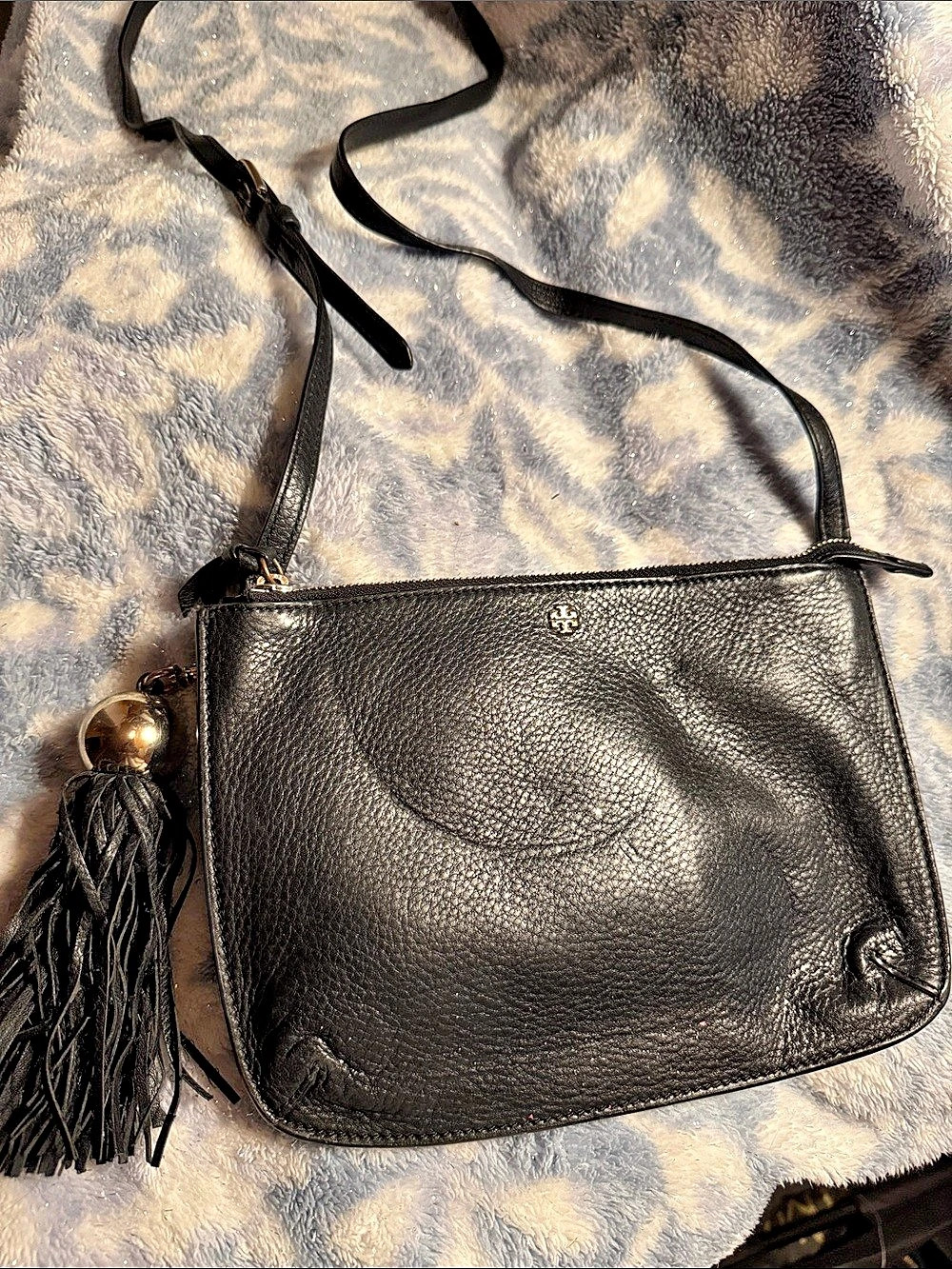 Tory Burch Leather Tassel Crossbody Bag Black